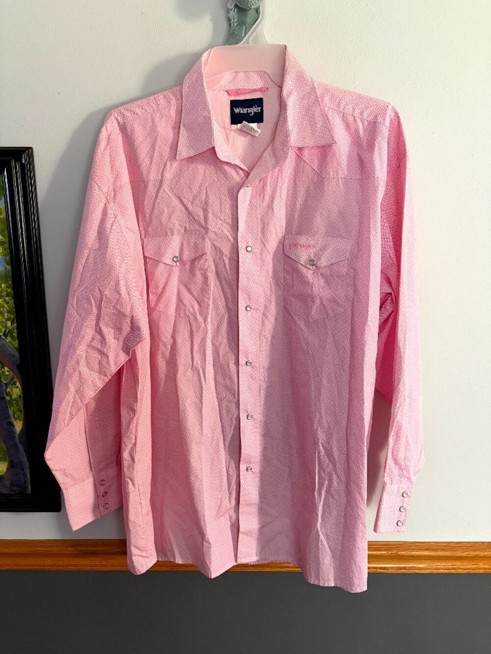 NWOT Wrangler Pearl Snap Shirt Mens XXL Pink Breast Cancer Awareness Western
